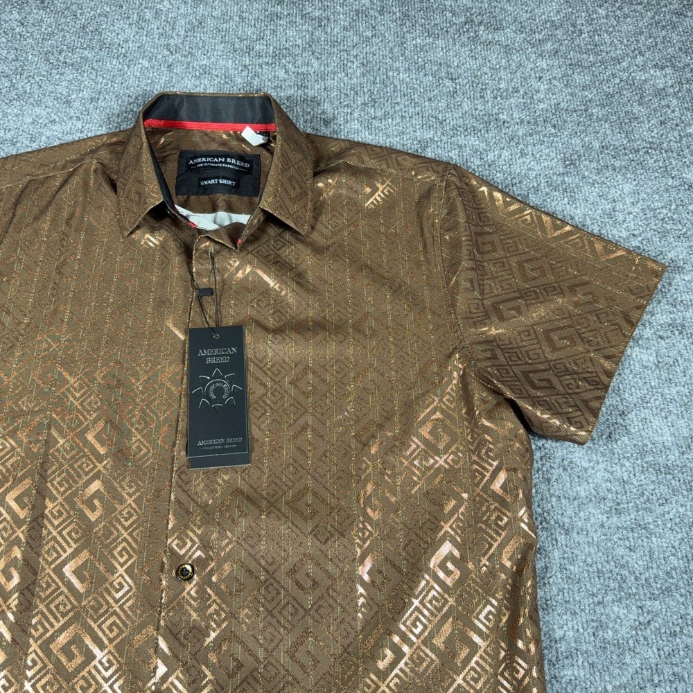 American Breed Smart Shirt Mens Medium Bronze Geometric Short Sleeve NEW Tags